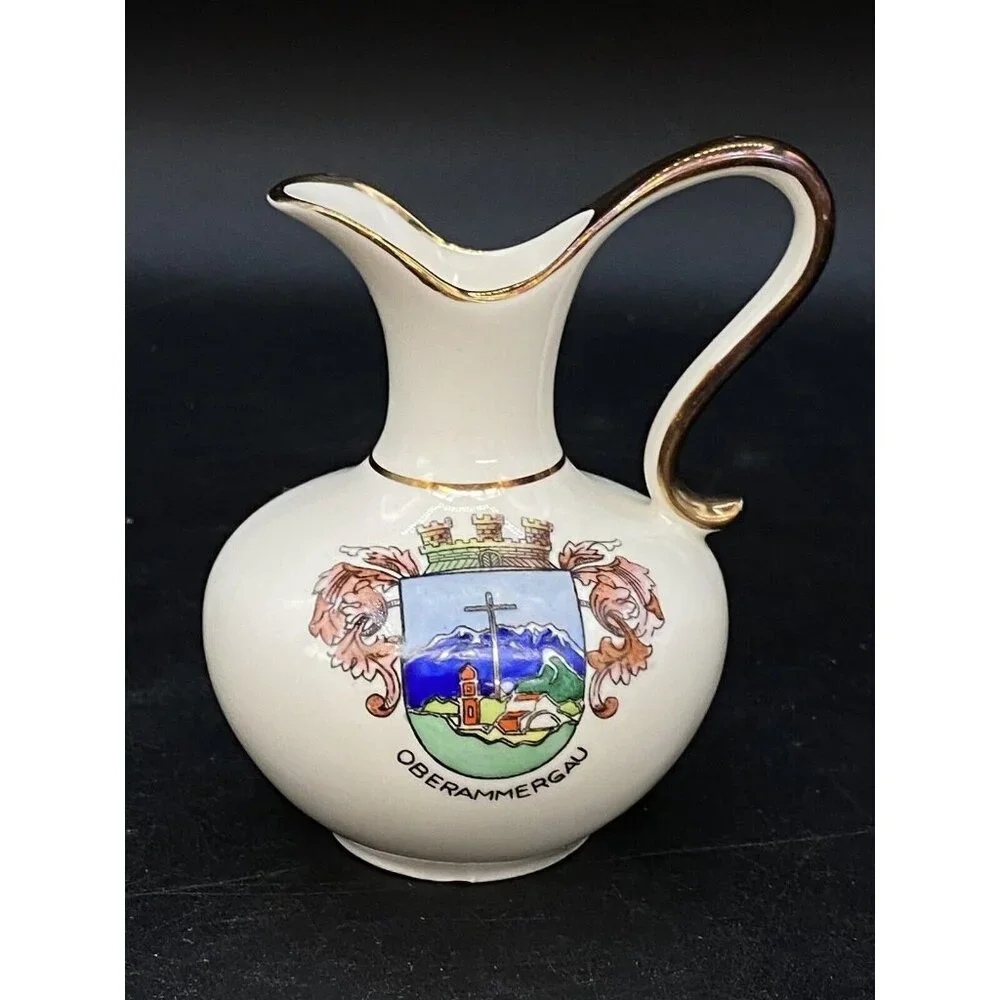 Kunst Palette Cross Oberammagau Gold Edges Creamer 3.5” Pitcher Germany